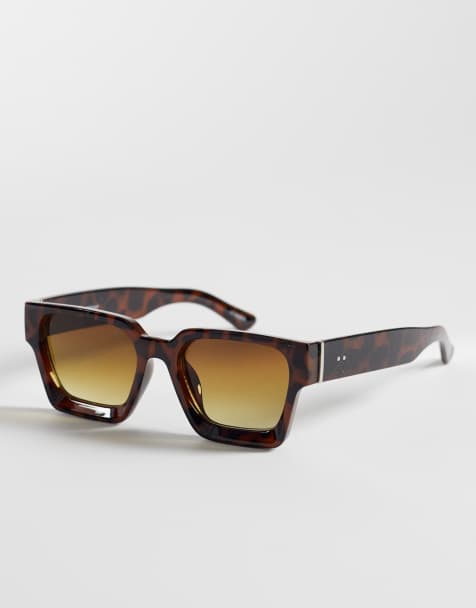 Pieces retro square brow bar sunglasses in toroise shell - view 1