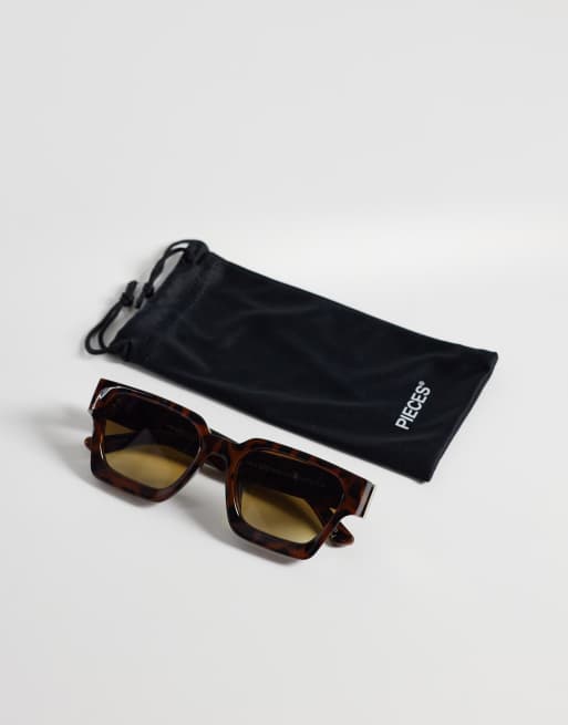 PIECES retro square brow bar sunglasses in tortoise shell, 2 of 3