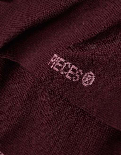 Pieces retro striped ankle socks in pink and burgundy, 3 of 3
