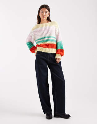 Pieces Retro Striped Knit Sweater In Multi