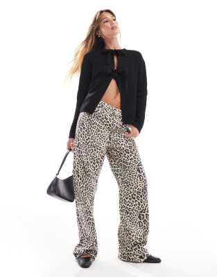 Pieces Pieces reversable tie front cardigan in black