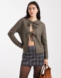 [Pieces] PIECES reversable tie-front cardigan in brown L Morel