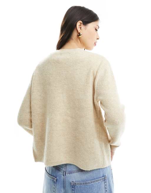 Pieces reversable tie front cardigan in light beige, 4 of 4