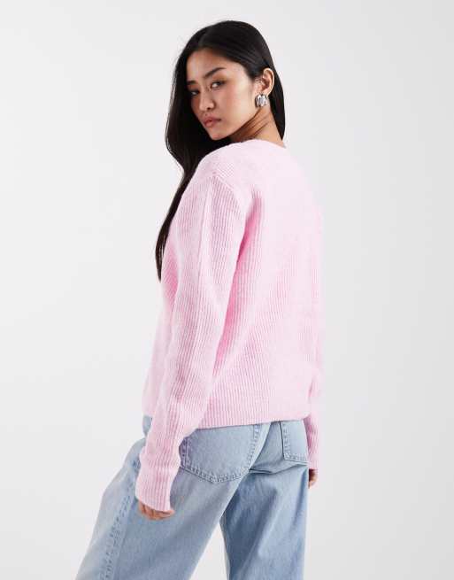 Pieces reversable tie front cardigan in roseate spoonbill - L PINK, 4 of 4