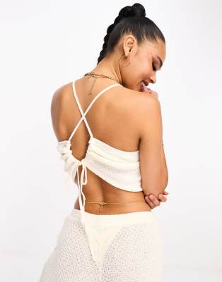 Pieces Reversible Open Back Halter Neck Top In White - Part Of A Set