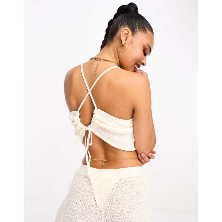 ASOS DESIGN crochet halter neck top in cream