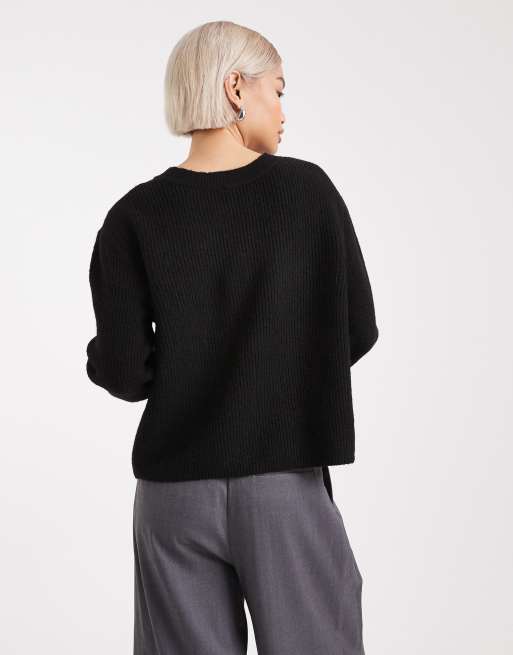 Pieces reversible satin bow cardigan in black, 2 of 4