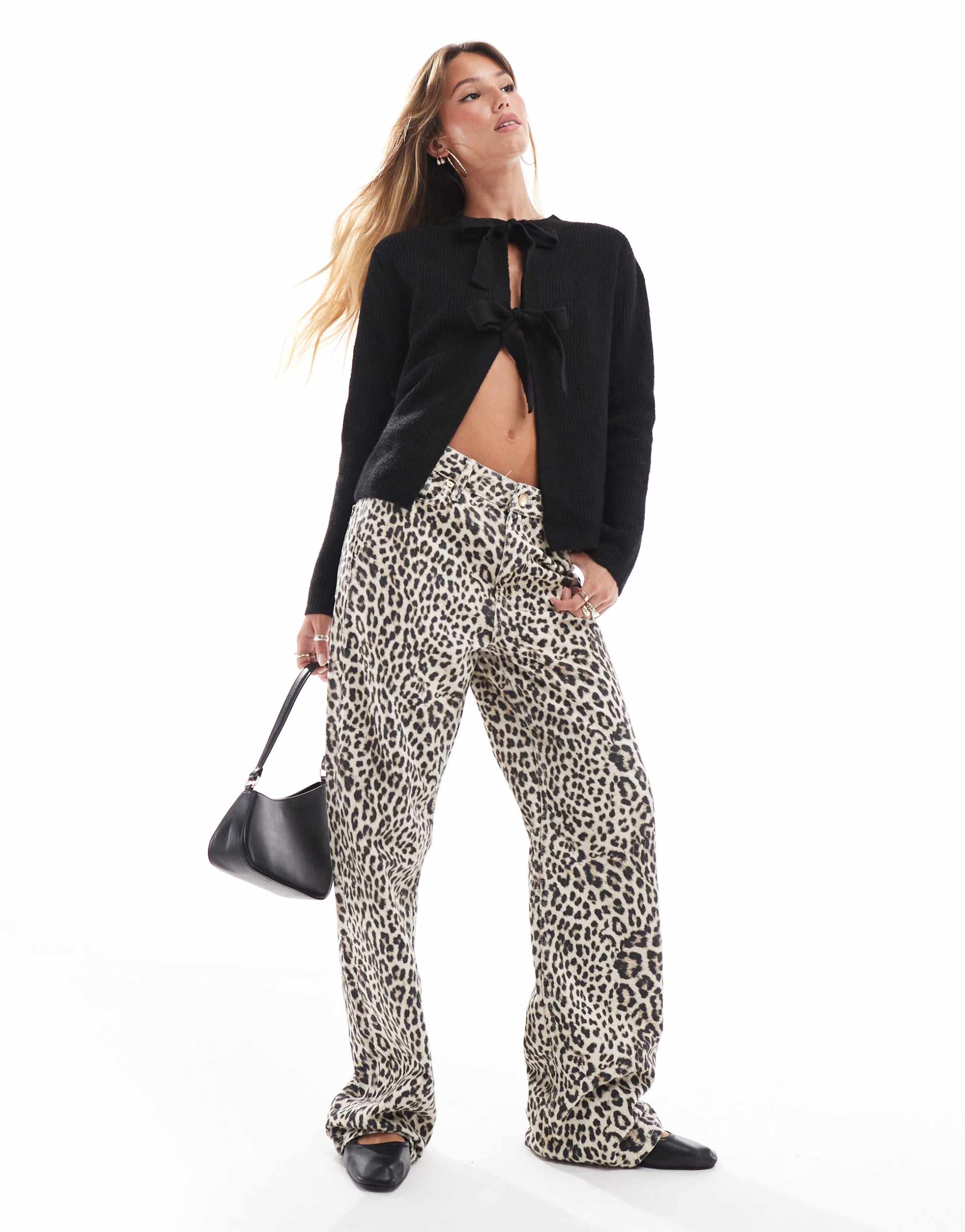 pieces reversible tie front cardigan in black