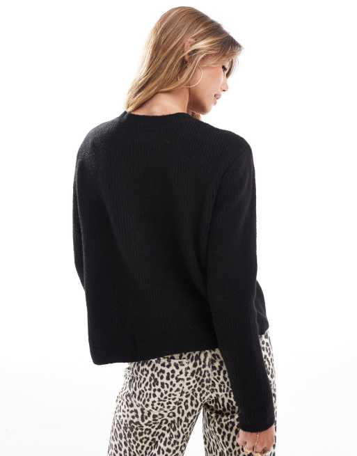 Pieces reversible tie front cardigan in black