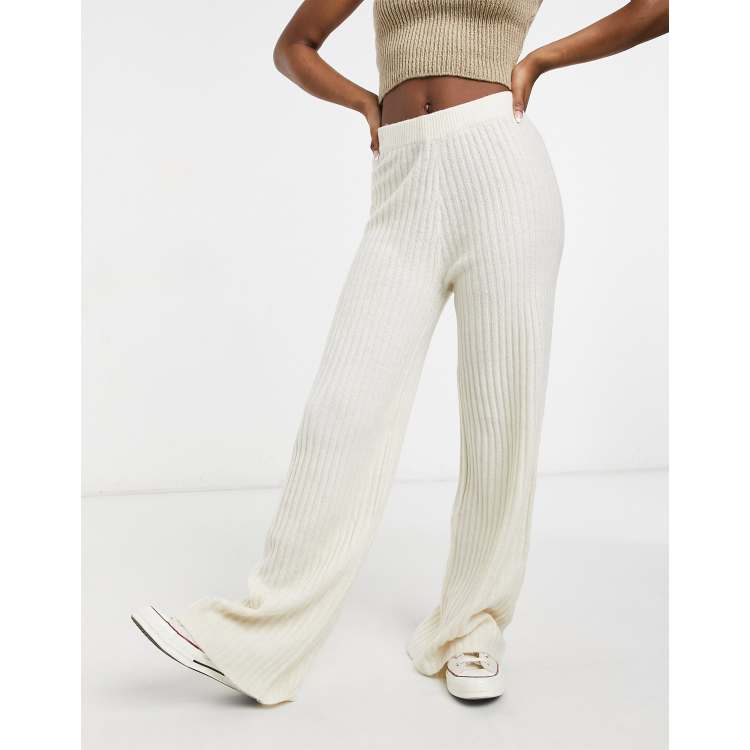 Pieces rib knit pants in cream | ASOS