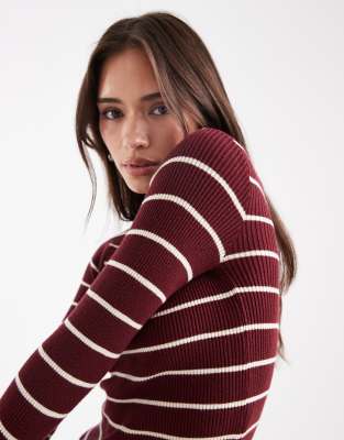 Pieces Rib Knit Top In Burgundy