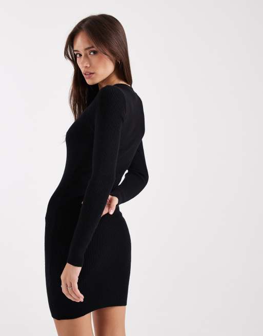 Pieces rib knitted mini dress in black, 2 of 4