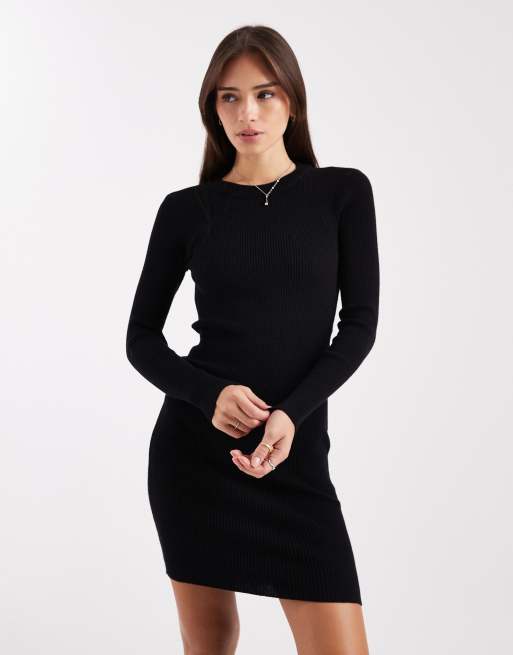 Pieces rib knitted mini dress in black, 4 of 4