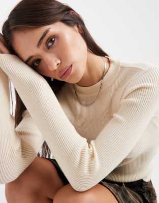 Pieces Rib Knitted Top In Neutral
