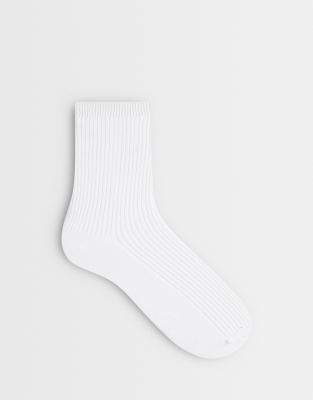 Pieces Ribbed Ankle Socks In White