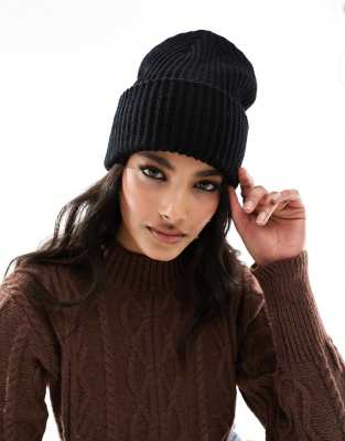 Pieces Ribbed Beanie In Black