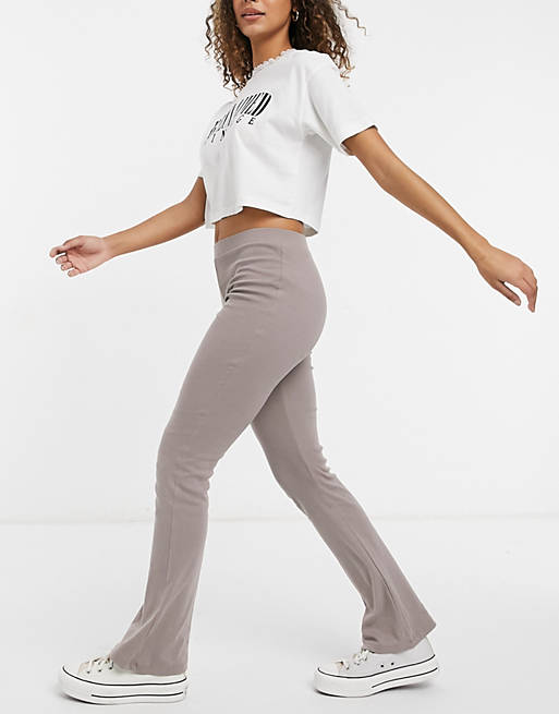 Loungewear Pieces ribbed flared trousers in stone 