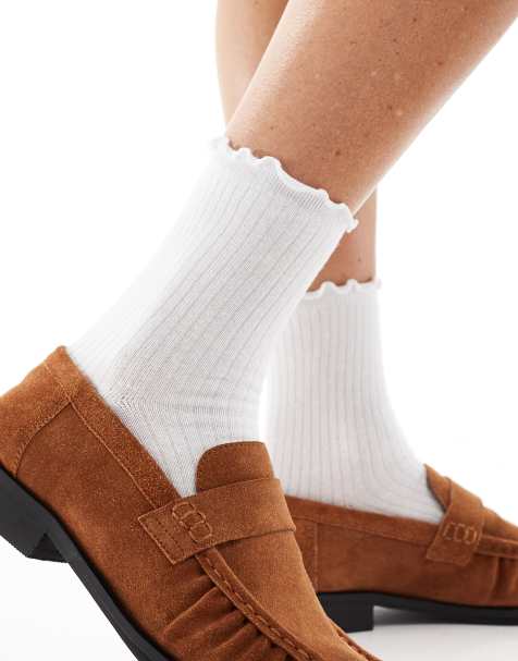 Pieces ribbed frill socks in white - view 1