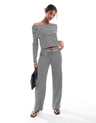 ribbed jersey pants in mono stripe - part of a set-Black