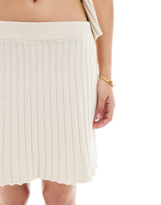 Pieces ribbed knit mini skirt in cream - part of a set, 4 of 5