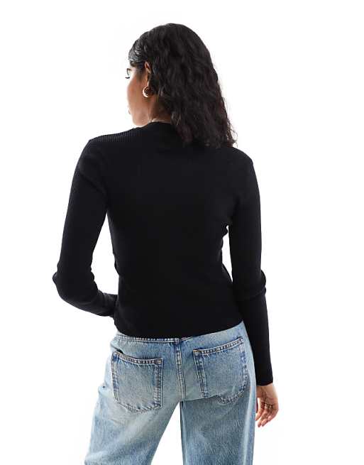 Pieces ribbed knit sweater with double zip in black | ASOS Pieces ribbed knit sweater with double zip in black | ASOS