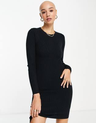 black ribbed bodycon dress