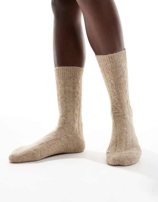 Pieces ribbed knitted cosy socks in beige | ASOS