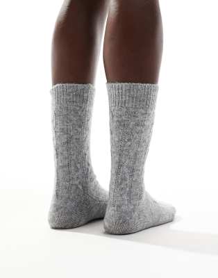 Pieces Ribbed Knitted Cosy Socks In Gray