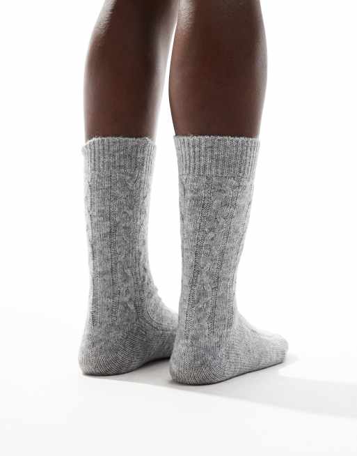 Pieces ribbed knitted cosy socks in grey | ASOS