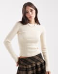 [Pieces] Pieces ribbed knitted top in cream-White XS Birch