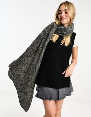 Pieces ribbed long scarf in charcoal marl