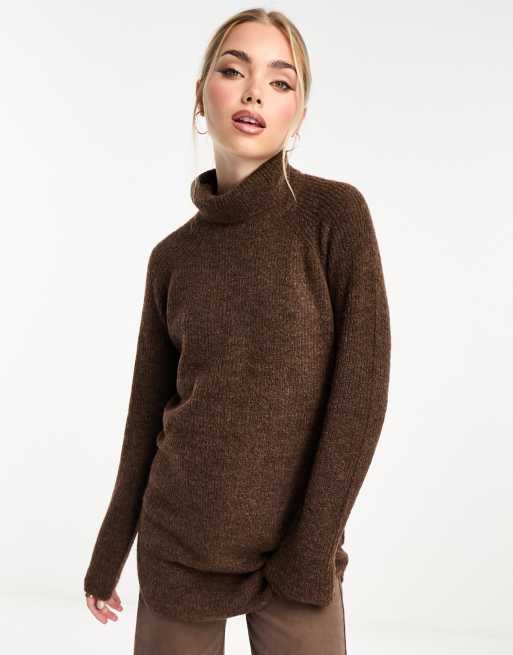 Cotton Blend Funnel Neck Longline Jumper