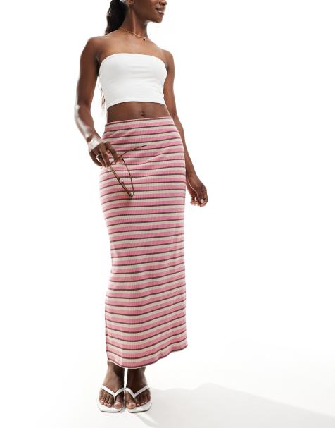 Pieces ribbed maxi skirt in stripe - view 1