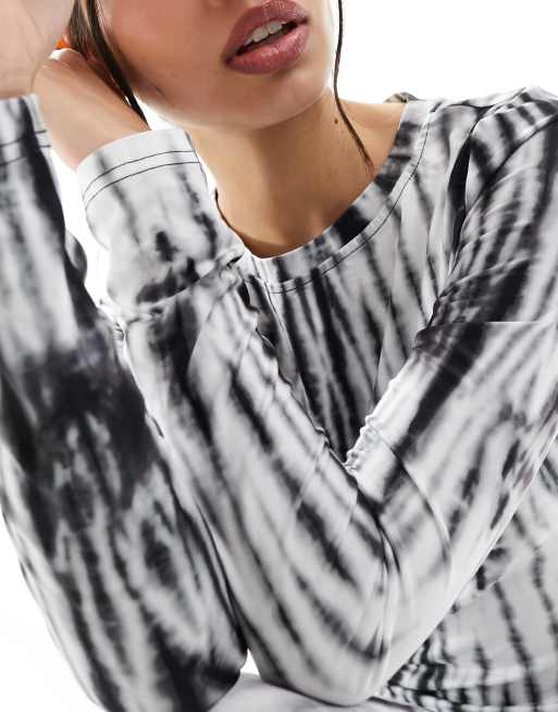 Pieces ribbed midi dress in black & white tie dye | ASOS