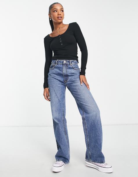 Pieces ribbed popper detail top in black - view 1