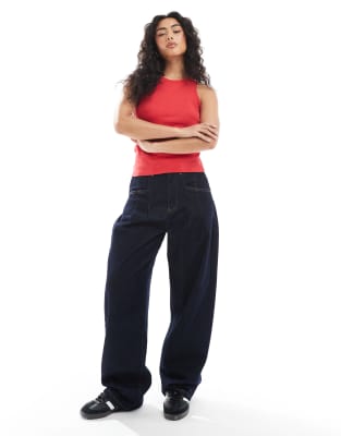 PIECES RIBBED RACER NECK TOP 