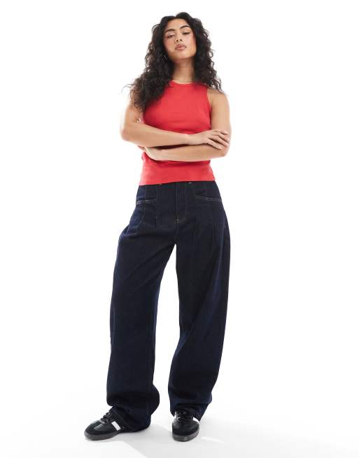 Pieces ribbed racer neck top in lollipop red, 2 of 4