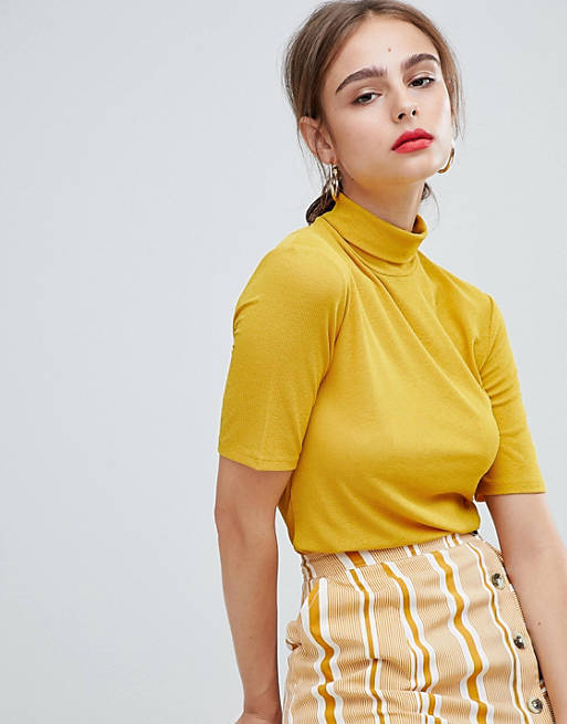 Pieces Ribbed Roll Neck Top