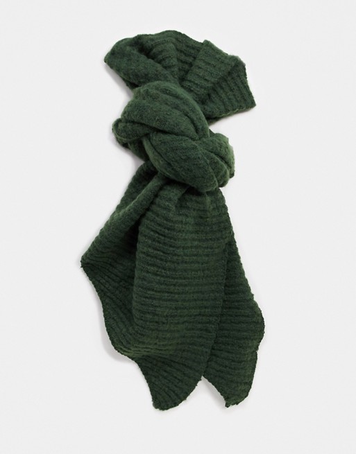 Pieces ribbed scarf in dark green