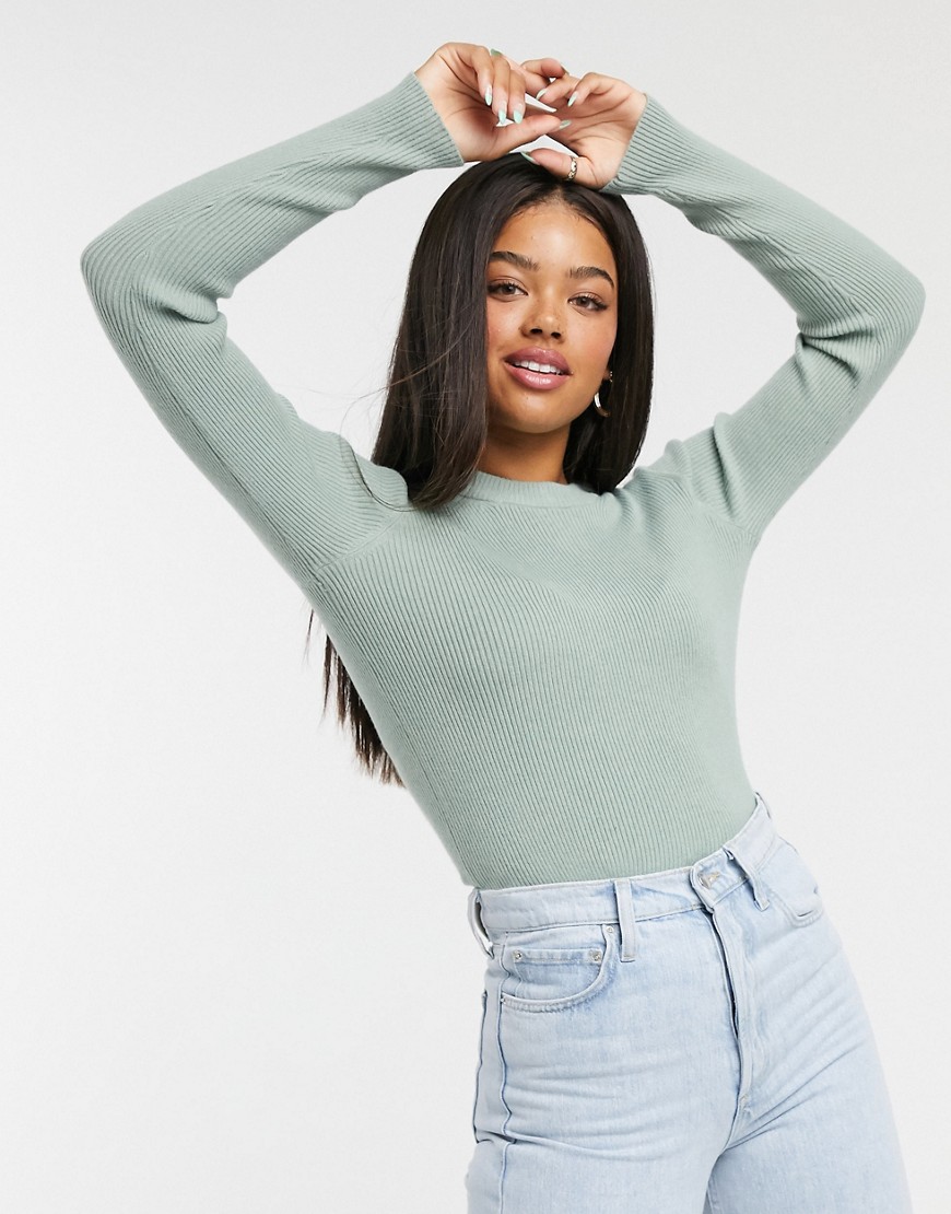 Pieces ribbed sweater in light green