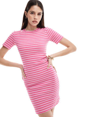 Pieces Ribbed T-shirt Mini Dress In Pink