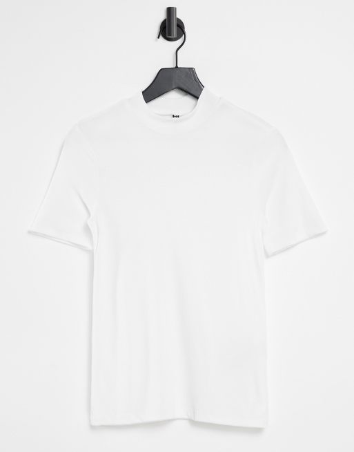 Pieces ribbed t-shirt with high neck in white | ASOS