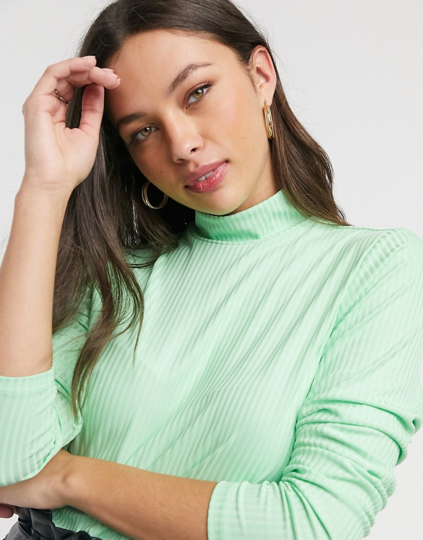 Pieces ribbed top with high neck in mint green