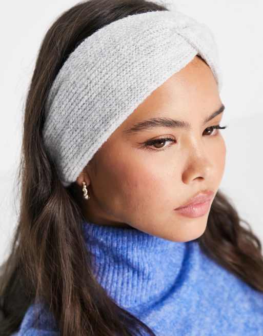 Pieces ribbed twist front knitted headband in light gray | ASOS display picture 3