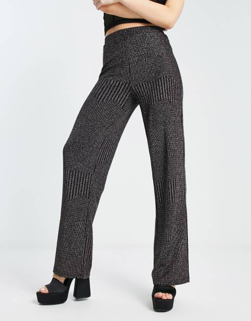 Black Lurex Pants - Ribbed Knit Pants - High-Rise Sweater Pants