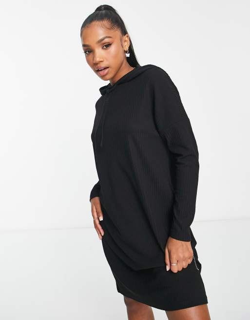 Pieces Ribbi hooded jersey dress in black ASOS