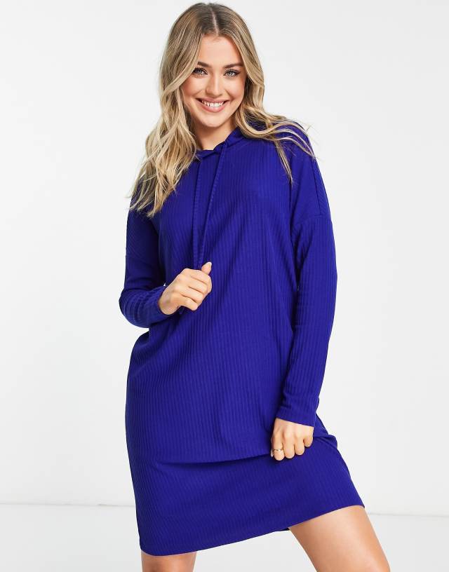 Pieces Ribbi hooded jersey dress in blue