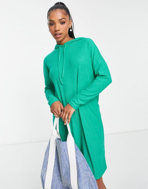 Pieces Ribbi hooded jersey dress in green | ASOS