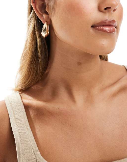 Pieces ridged chunky hoop earrings in gold, 3 of 4