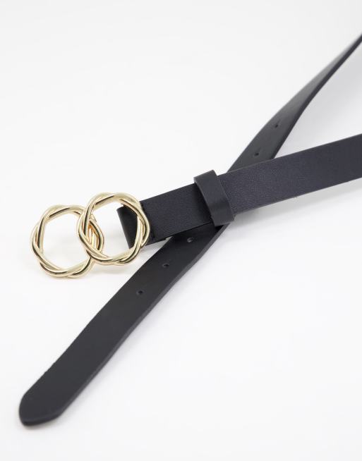 Pieces - Riem met gedraaide dubbele cirkel in zwart, 2 van 4